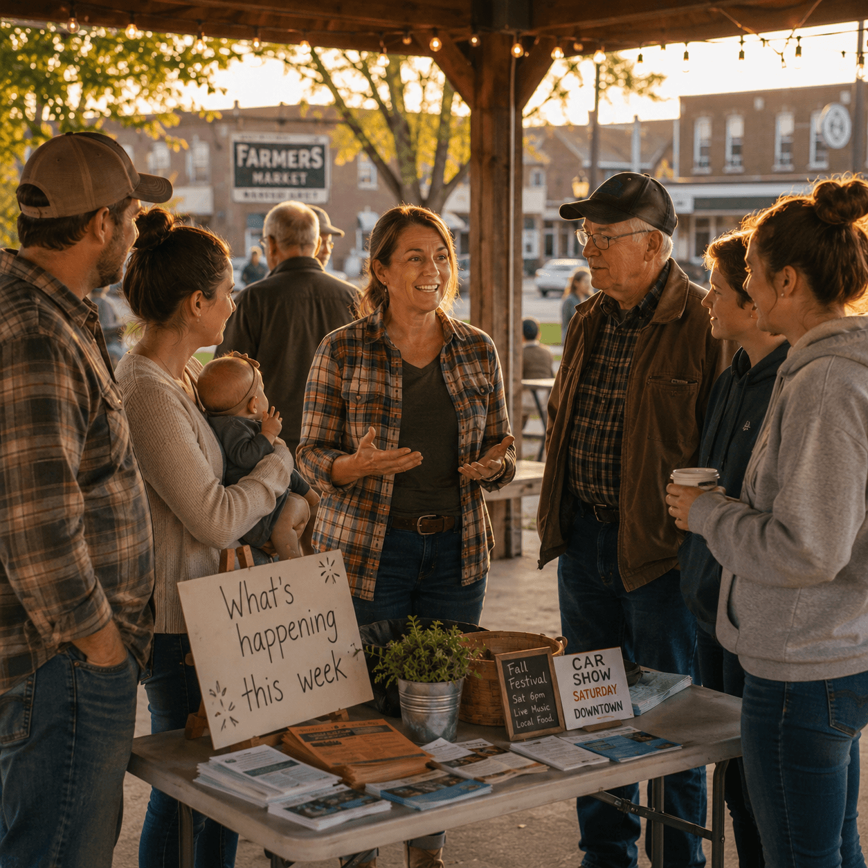 A Community Champion gathering with neighbors at a small-town pavilion